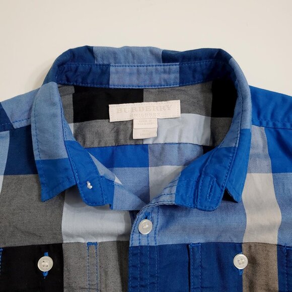 Burberry Toddler Boy Button Down Shirt 18 Months Long Sleeve Plaid Blue Cotton - Picture 3 of 12